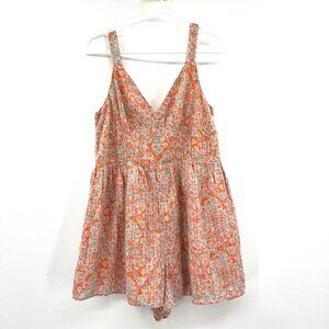 American Eagle 100% Cotton Floral Orange Romper Women's Large